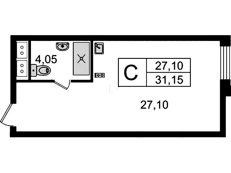 Квартира студия 31.15 м², 4/14 эт., Комплекс апартаментов «Ladozhsky Avenir»